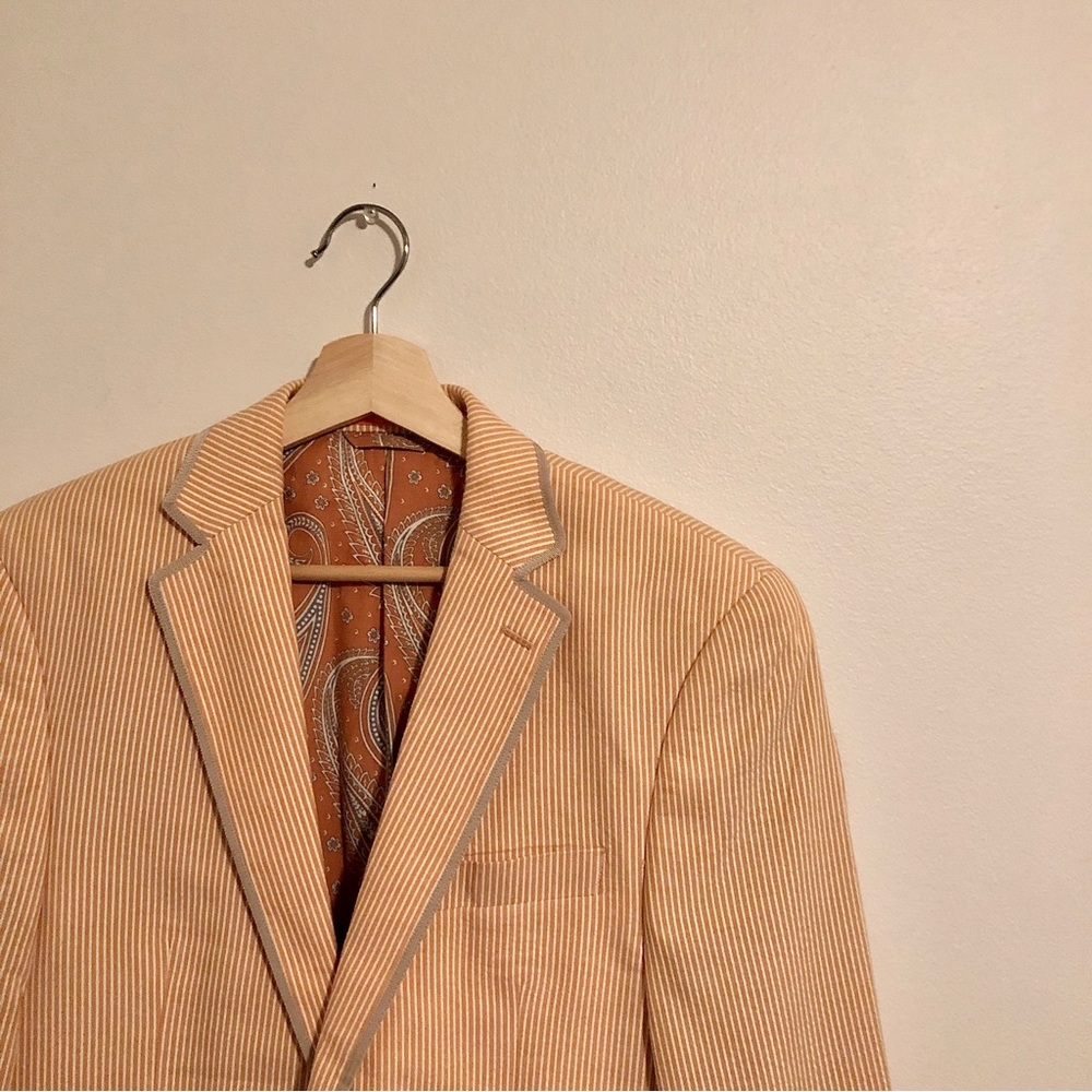 Tallia Orange Cotton Seersucker Sport-coat 36R